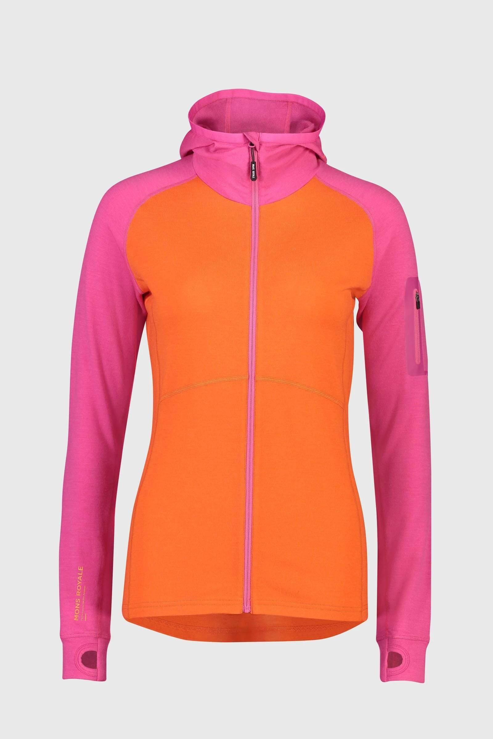 Mons Royale Ascend Midi Full Zip Hood Pink/Orange M